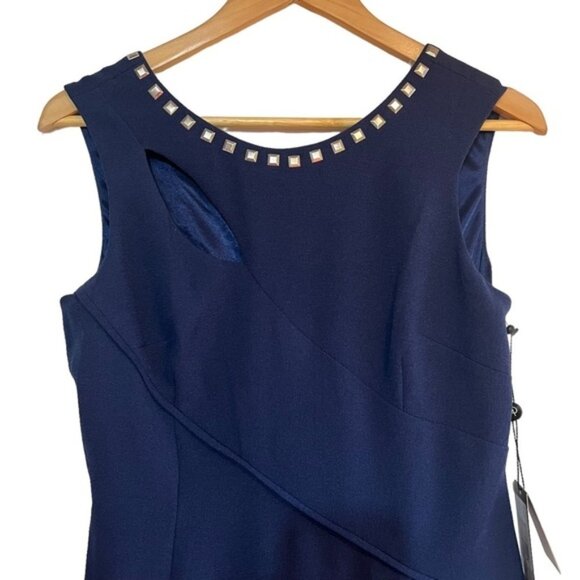 Adrianna Papell navy studded sheath dress with cut out  & asymmetrical seams, NW - Picture 2 of 13